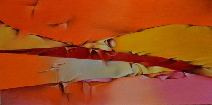 Peinture intitulée "planete-rouge-30x60…" par Jean Gounin, Œuvre d'art originale, Huile