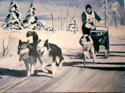 Peinture intitulée "Course de chien en…" par Jean-Guy Lépine, Œuvre d'art originale
