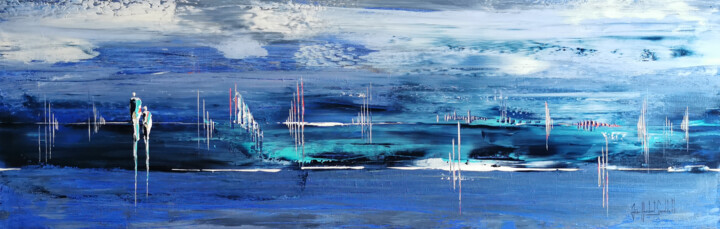 Painting titled "BLUE BAY" by Jean-Humbert Savoldelli, Original Artwork, Acrylic Mounted on Wood Stretcher frame