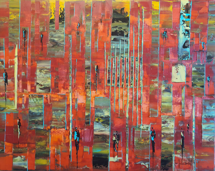 Pintura intitulada "RED SYMPHONY" por Jean-Humbert Savoldelli, Obras de arte originais, Acrílico