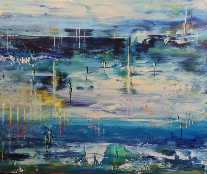 Painting titled "BLUE MORNINGS" by Jean-Humbert Savoldelli, Original Artwork, Acrylic Mounted on Wood Stretcher frame