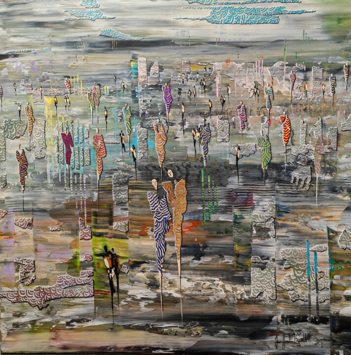 Картина под названием "DRAPÉS" - Jean-Humbert Savoldelli, Подлинное произведение искусства, Акрил Установлен на Деревянная р…