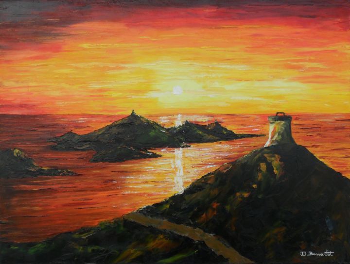 Coucher De Soleil Sur Les îles Sanguinaires Peinture Par