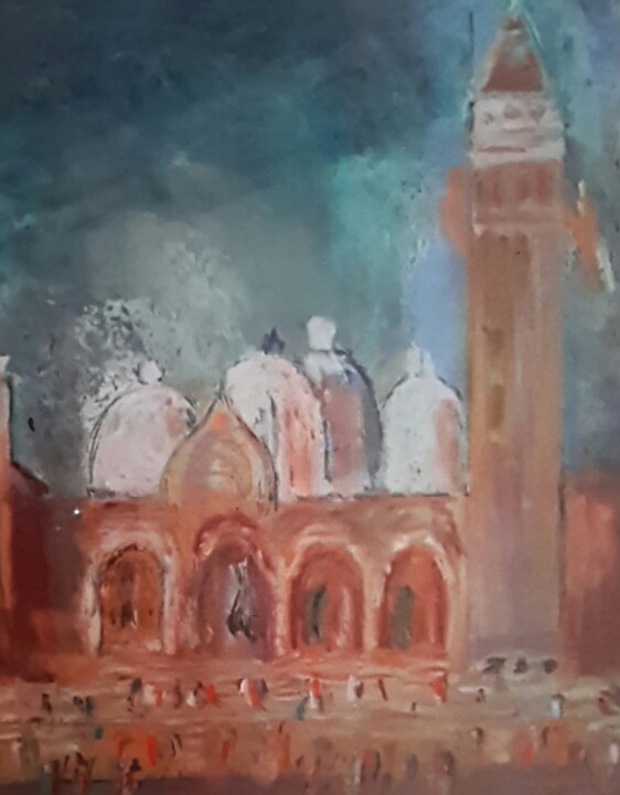 Painting titled "Place Saint Marc" by Jean-Jacques Gastaud, Original Artwork, Pastel Mounted on Cardboard
