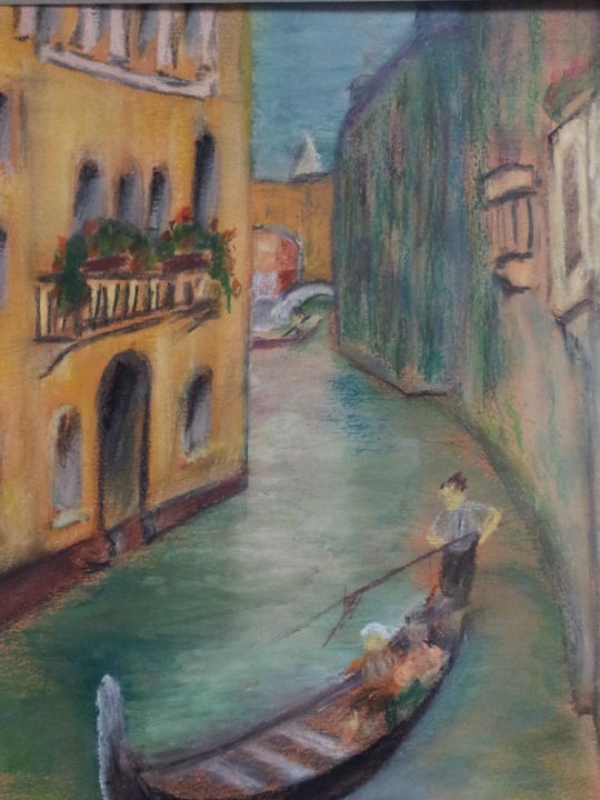 Pintura intitulada "Gondole à Venise" por Jean-Jacques Gastaud, Obras de arte originais, Pastel