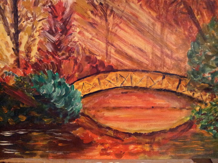 Pittura intitolato "paysage  d'automne" da Jean-Jacques Gastaud, Opera d'arte originale, Acrilico