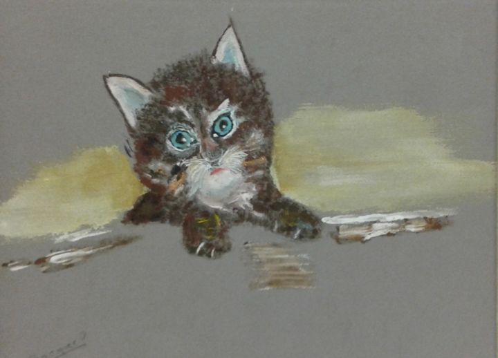 Painting titled "Chaton" by Jean-Jacques Gastaud, Original Artwork, Watercolor