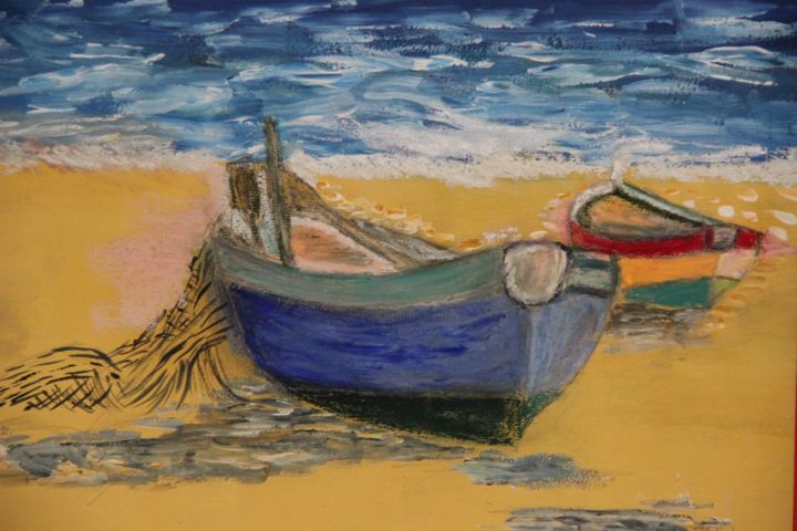 Painting titled "Barque" by Jean-Jacques Gastaud, Original Artwork, Pastel