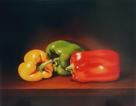 Peinture intitulée "Les poivrons" par Jean-Jacques Hauser, Œuvre d'art originale