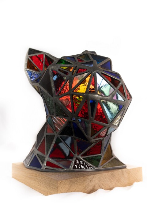 Sculpture titled "Tête Bouledogue" by Jean-Jacques Joujon (JimaJine), Original Artwork, Glass