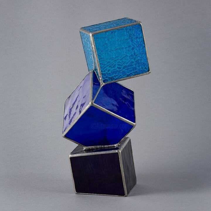 Sculpture titled "Equilibre Hésitant…" by Jean-Jacques Joujon (JimaJine), Original Artwork, Glass