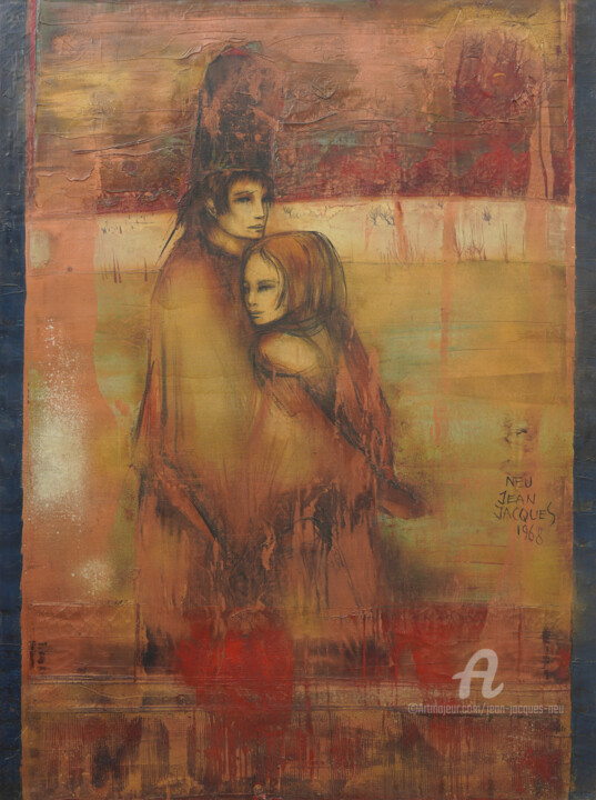 Painting titled "Couple japonais" by Jj Neu, Original Artwork, Oil Mounted on Wood Stretcher frame