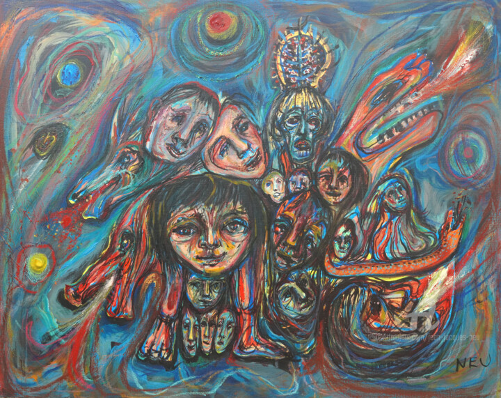 Malerei mit dem Titel "Les bêtes en folie" von Jj Neu, Original-Kunstwerk, Acryl