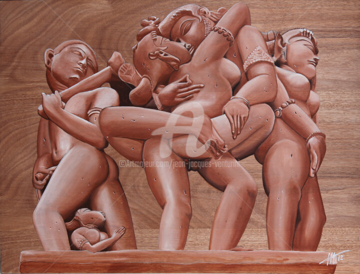 Painting titled "Kamasutra/2" by Jean-Jacques Venturini, Original Artwork, Oil Mounted on Wood Panel