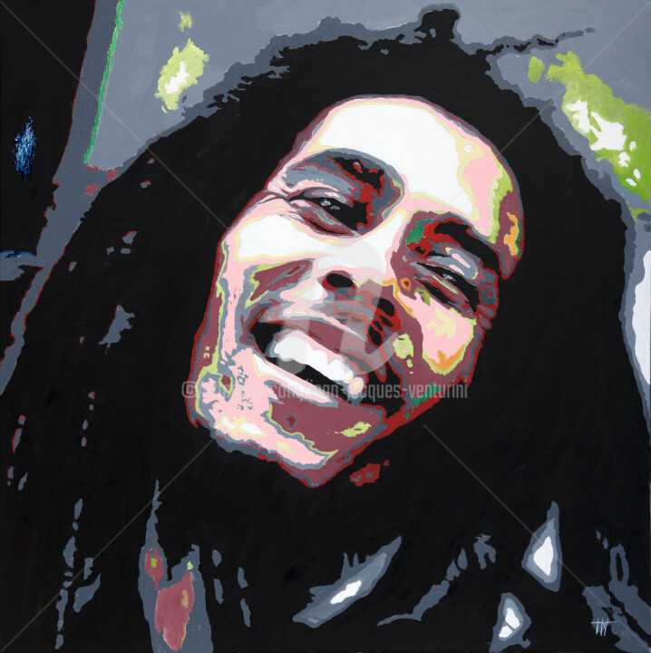 Painting titled "Bob Marley / 1" by Jean-Jacques Venturini, Original Artwork, Oil