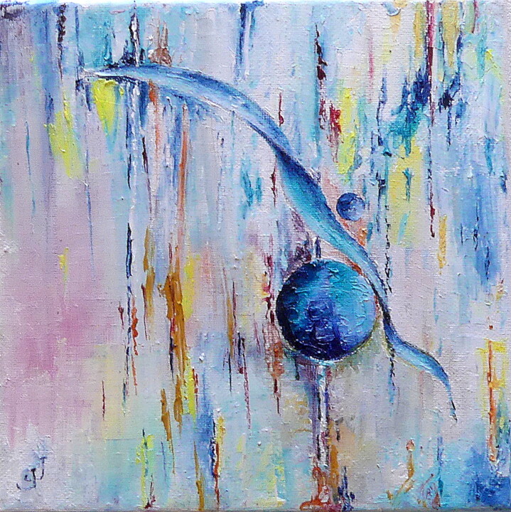 Painting titled "In a blue mood(3)" by Jean Jourdan, Original Artwork, Oil Mounted on Wood Stretcher frame