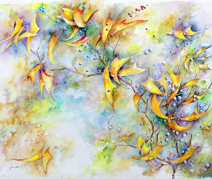 Peinture intitulée "floraison chimérique" par Jean Jourdan, Œuvre d'art originale, Aquarelle
