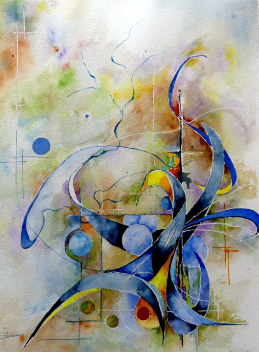 Peinture intitulée "Free jazz" par Jean Jourdan, Œuvre d'art originale, Aquarelle