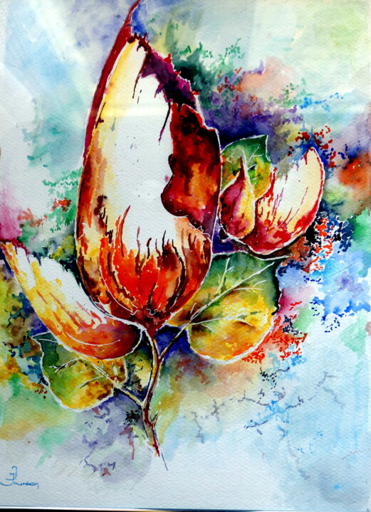 绘画 标题为“Une grande fleur” 由Jean Jourdan, 原创艺术品, 水彩