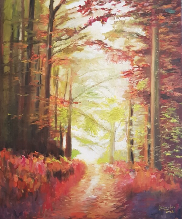 Painting titled "Automne dans les bo…" by Jean-Lou, Original Artwork, Oil