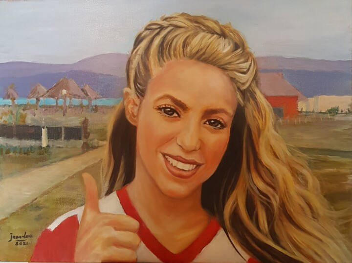 Painting titled "SHAKIRA me fait sig…" by Jean-Lou, Original Artwork, Oil