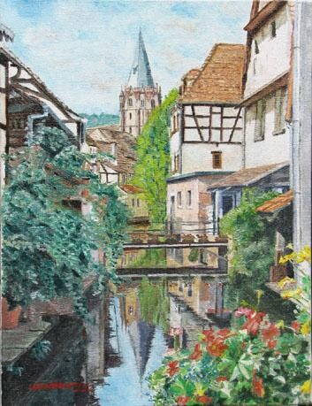 Painting titled "La Lauter - Wissemb…" by Jean-Louis Barthelemy, Original Artwork, Oil