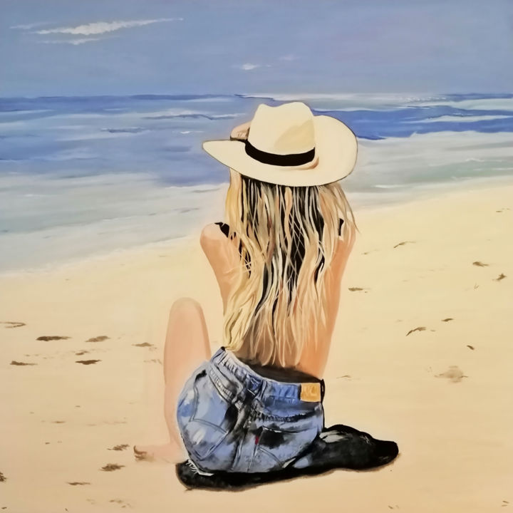 Painting titled "La plage" by Jean-Louis Lopes, Original Artwork, Oil