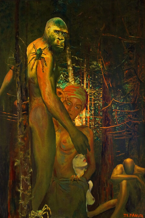 Painting titled "Retour à la Forêt O…" by Jean-Louis Manuel, Original Artwork, Oil Mounted on Wood Stretcher frame
