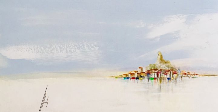 Painting titled "Gruissan Panoramique" by Jean Louis Pauly, Original Artwork