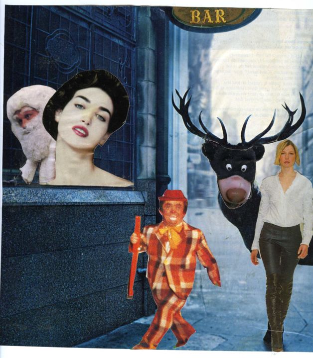 Collages intitolato "Père noël occupe à…" da Jean Louis Pelletier, Opera d'arte originale