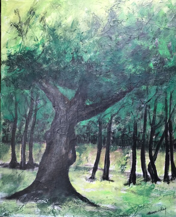 Картина под названием "l'arbre qui cache l…" - Jean Louis Renaudin, Подлинное произведение искусства, Акрил Установлен на Де…