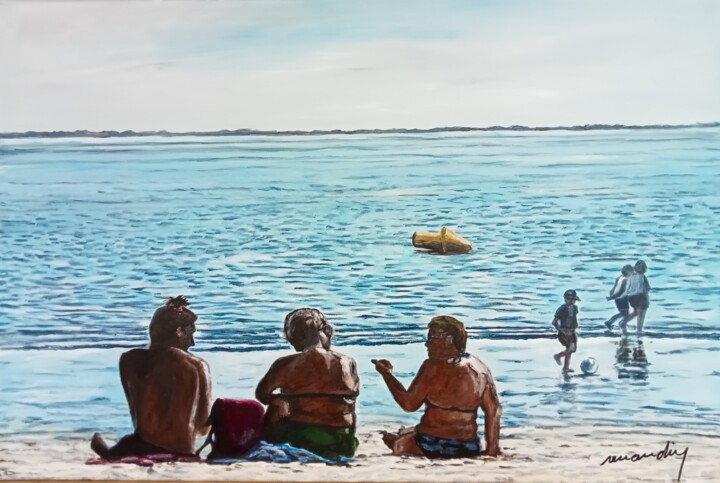 Картина под названием "A la plage 2 - la F…" - Jean Louis Renaudin, Подлинное произведение искусства, Акрил Установлен на Де…