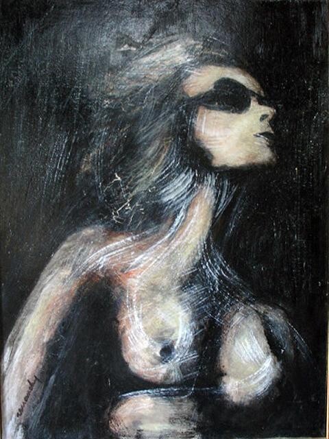 Pittura intitolato "femme à lunettes" da Jean Louis Renaudin, Opera d'arte originale, Olio