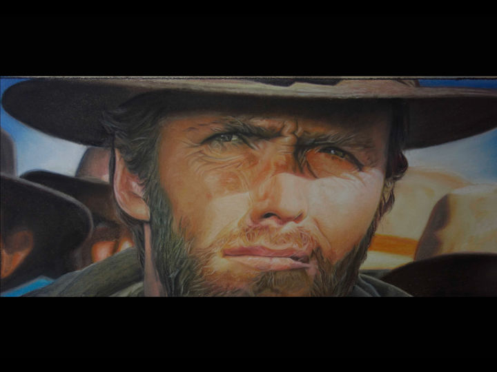 Σχέδιο με τίτλο "Clint Eastwood" από Jean-Louis Silvestri, Αυθεντικά έργα τέχνης, Παστέλ