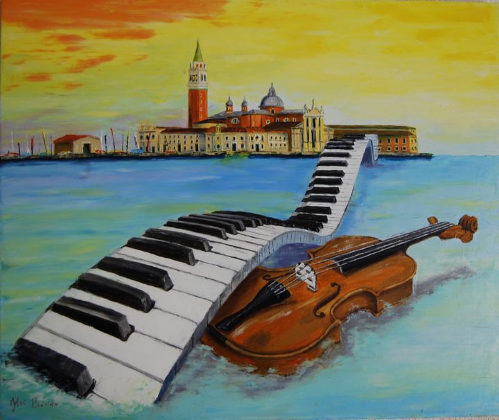 Peinture intitulée "venise voyage music…" par Jean-Luc Bénac, Œuvre d'art originale, Huile