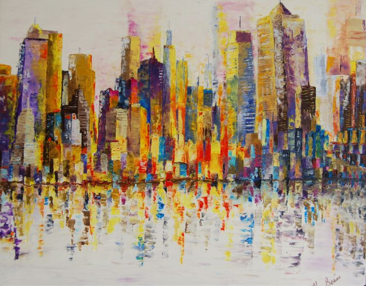 Peinture intitulée "New york aux mille…" par Jean-Luc Bénac, Œuvre d'art originale, Huile