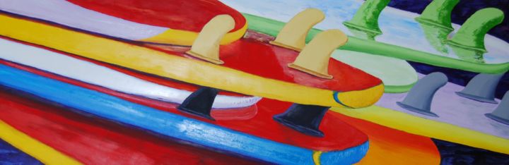 Pintura intitulada "Planches de surf hu…" por Jean-Luc Bénac, Obras de arte originais, Óleo