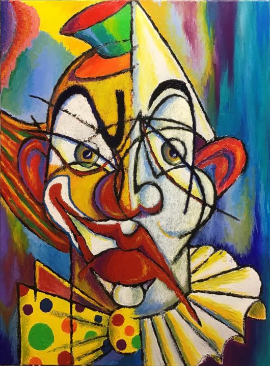 Painting titled "Le Clown BIPO" by Jean-Luc Coulaud, Original Artwork, Oil