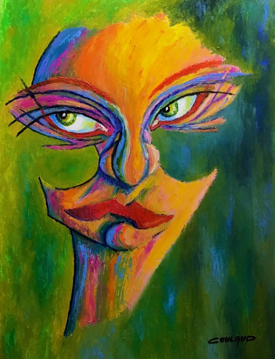 Painting titled "Mademoiselle se la…" by Jean-Luc Coulaud, Original Artwork, Oil