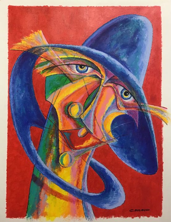 Peinture intitulée "Le chapeau bleu" par Jean-Luc Coulaud, Œuvre d'art originale, Acrylique