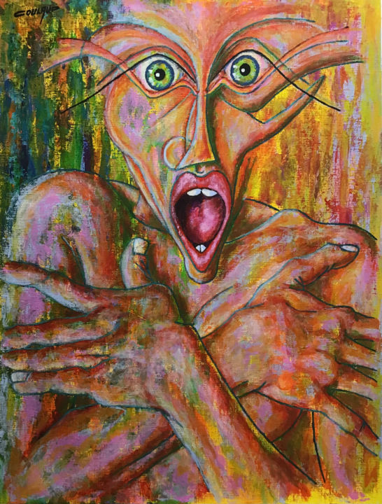 Malerei mit dem Titel "OUPS !" von Jean-Luc Coulaud, Original-Kunstwerk, Acryl