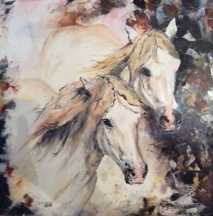 Painting titled "Deux camarguais" by Jean-Luc Garcia, Original Artwork, Oil