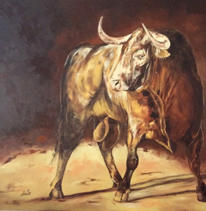 Картина под названием "Toro de feu" - Jean-Luc Garcia, Подлинное произведение искусства, Масло Установлен на Деревянная рама…