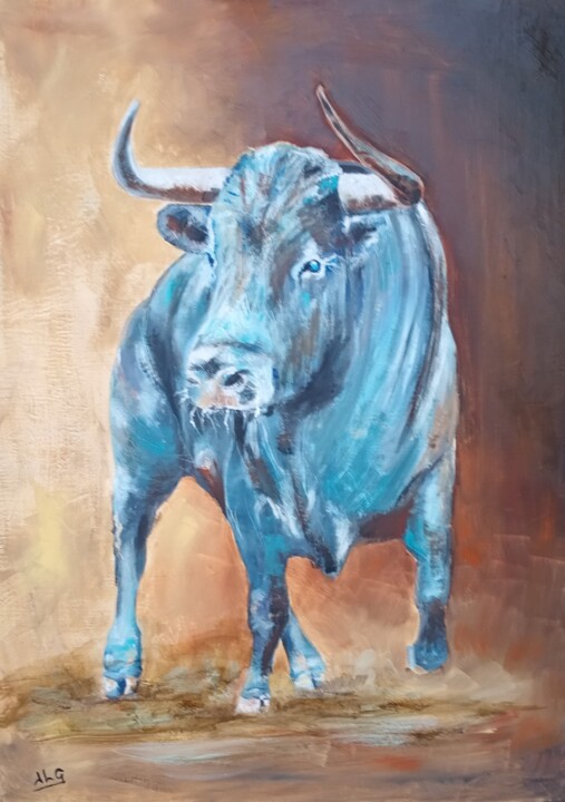Painting titled "Toro 61" by Jean-Luc Garcia, Original Artwork, Oil Mounted on Wood Stretcher frame