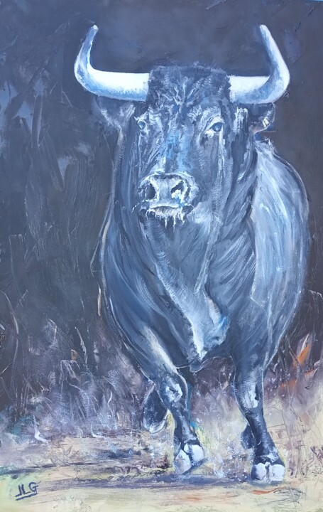 Painting titled "TORO 66" by Jean-Luc Garcia, Original Artwork, Oil Mounted on Wood Stretcher frame