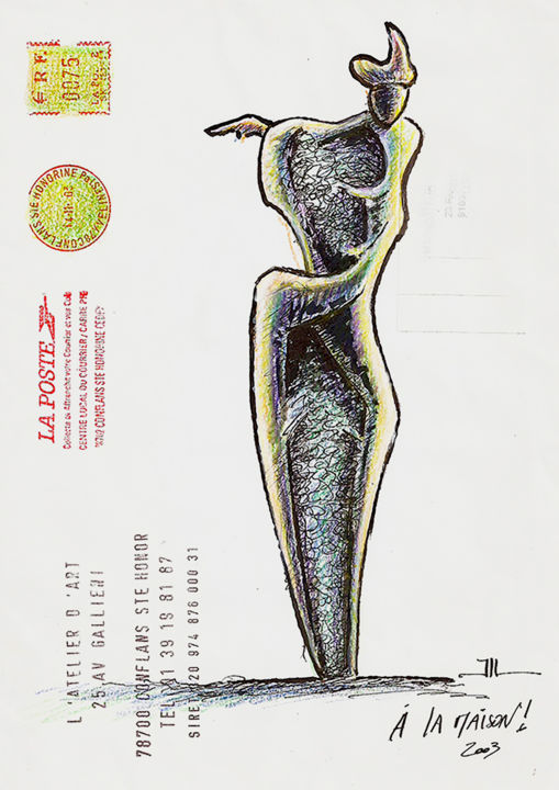 Disegno intitolato "À la maison !" da Jean-Luc Lacroix (JL LACROIX), Opera d'arte originale, Matite colorate