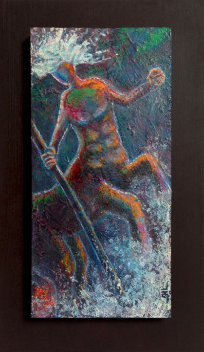 Painting titled "Le Sagittaire" by Jean-Luc Lacroix (JL LACROIX), Original Artwork, Acrylic Mounted on Wood Panel