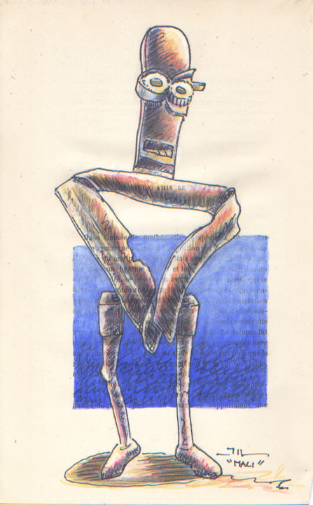 Dessin intitulée "Mali, étude" par Jean-Luc Lacroix (JL LACROIX), Œuvre d'art originale, Encre