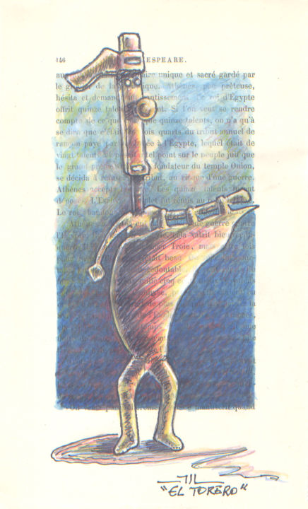 Drawing titled "EL TORERO" by Jean-Luc Lacroix (JL LACROIX), Original Art, Ink Mounted on Other rigid panel