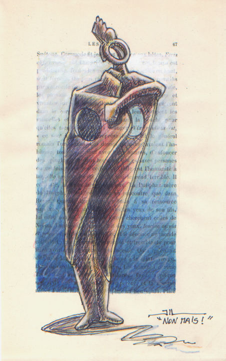 Dibujo titulada "Non mais!, étude" por Jean-Luc Lacroix (JL LACROIX), Obra de arte original, Tinta